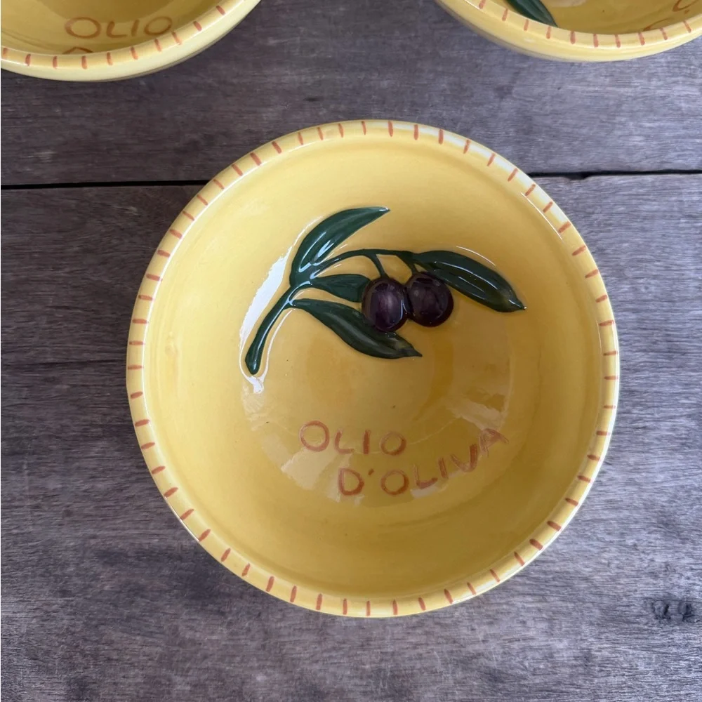 Williams-Sonoma Ceramic Dipping Bowls Olio D’Oliva Yellow Olive Design Set of 3